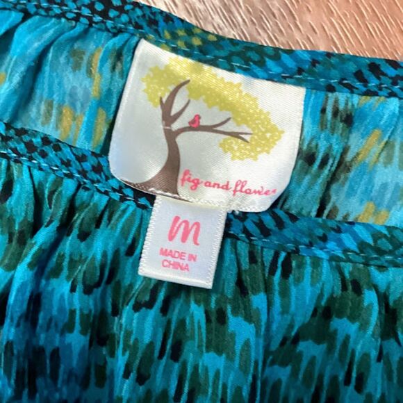 Anthropologie Fig and Flowers Bohemian Midi Dress in Blue/Green Medium - Picture 4 of 8